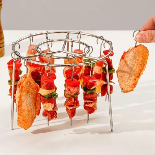 Airfryer Grillristsett, Rustfritt Stål, Stablebart Tilbehør For Matlaging Og Baking Til Familiemåltider Og Camping, 16 x 10 cm
