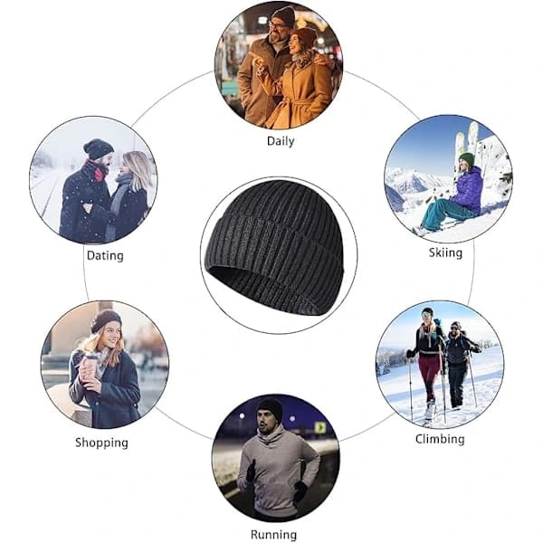 Vintermössa, Unisex Stretchig Mjuk Kant Skullcap, Termisk Randig Upprullningsbar Vintermössa