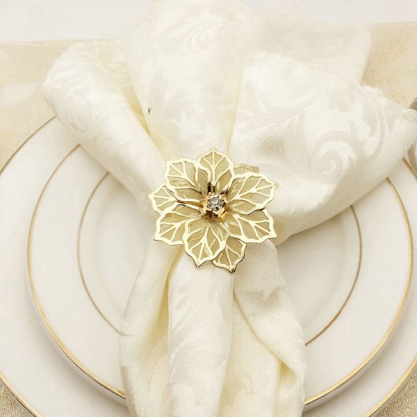 20 stk. Servietringe i Blomst Design Metal Guld Servietspænde Servietring Holder Hotel Restaurant Bryllup