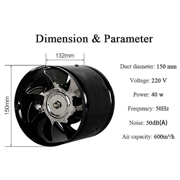 15 cm:n nopea poistoilmapuhallin, linjassa oleva kanavapuhallin, keittiön imuri, metallinen WC-puhallin, teollisuuspuhallin 220 V