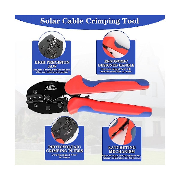 XJ-Solar Krympverktyg för 2,5/4/6mm Solpanel PV-kabel, 6 Par av Hane/Hona Solar
