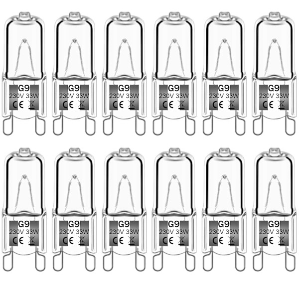 12-pack G9 halogenlampor varmvit klar kapsel dimbar 33W 230V