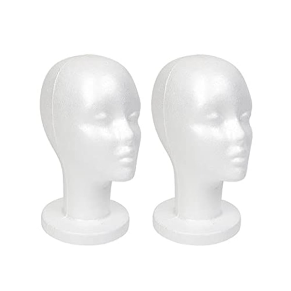TG Vit skumdocka huvuddisplay, frigolit perukhuvud (2-pack)