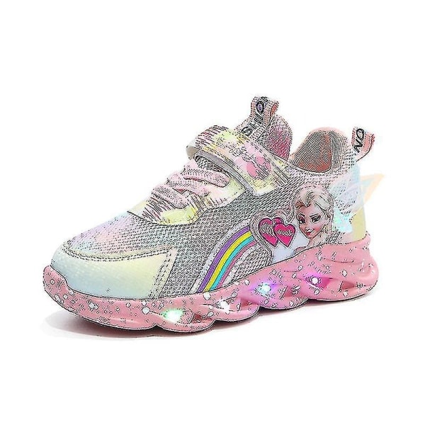 Flickor Led Casual Sneakers Elsa Princess Print Utomhusskor Barn Ljus-up halkfria skor för vår och vinter-yzy Rosa 35-innersula 21.8cm