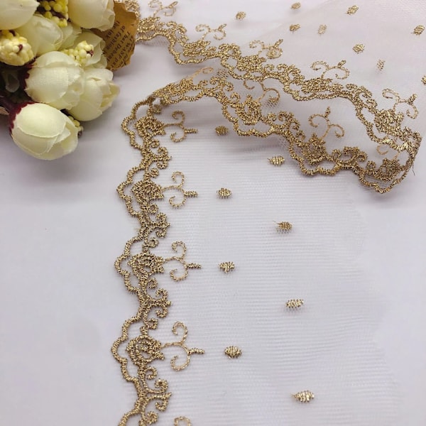 Transparent mesh guld blomster spets Mesh broderi klädtillbehör DIY dockkjol Lolit Barn Bröllop hattar spets