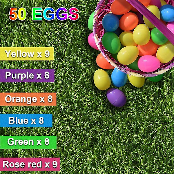 50 stk. påskeegg i plast, 6 cm (2 3/8 \") fyllbare påskeegg, plastegg for eggjakt