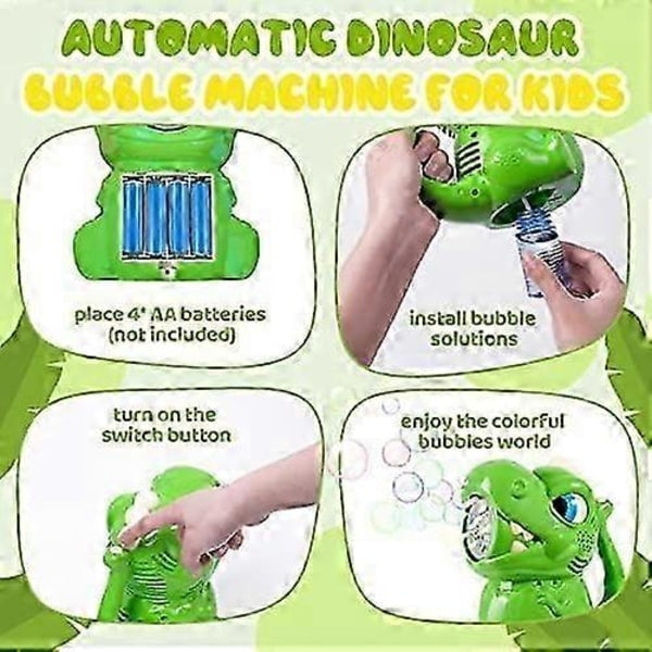 Automatisk boblemaskin, portabel dinosaurie bobleblåser med boblevæske, 3000+ bobler/min, perfekt for barns bursdagsgave