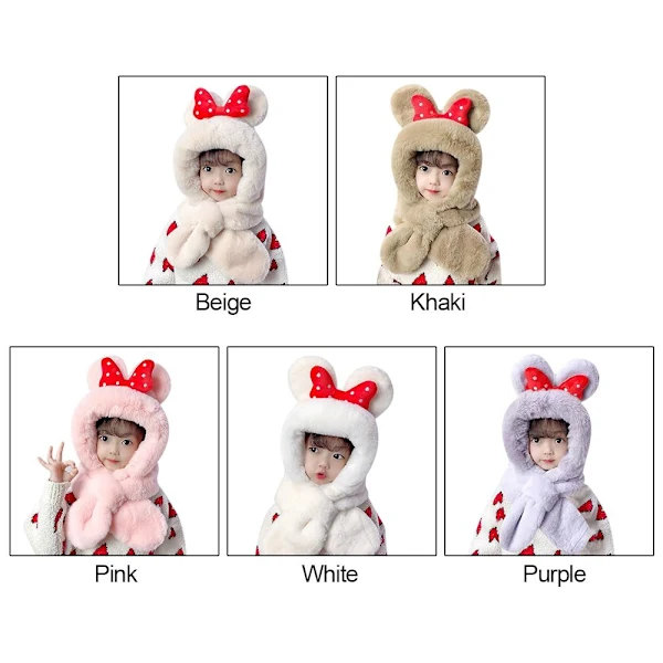 Vinter barnmössa plus fleece barnmössor tecknad mössa beige