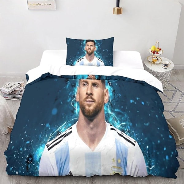 2-delt Messi Dynesett 3D Sengetøy Lionel Dyne Ultra Myk Mikrofiber Med Glidelås Putetrekk Enkelt-WELLNGS Single135x200cm