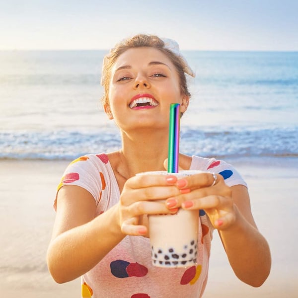 XJ-6 stk Gjenbrukbare Boba Sugrør Smoothie Sugrør, 0,5 tommer Bredt Rustfritt Stål