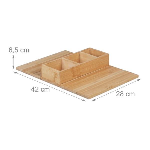 XJ Bamboo Sofa Tray with 3 Compartments