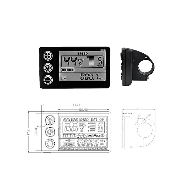 XJ-Lcd-s866 Elektrisk Cykel LCD Display Meter 24v 36v 48v E-cykel Kontrolpanel Med Vandtæt Stik Ebik