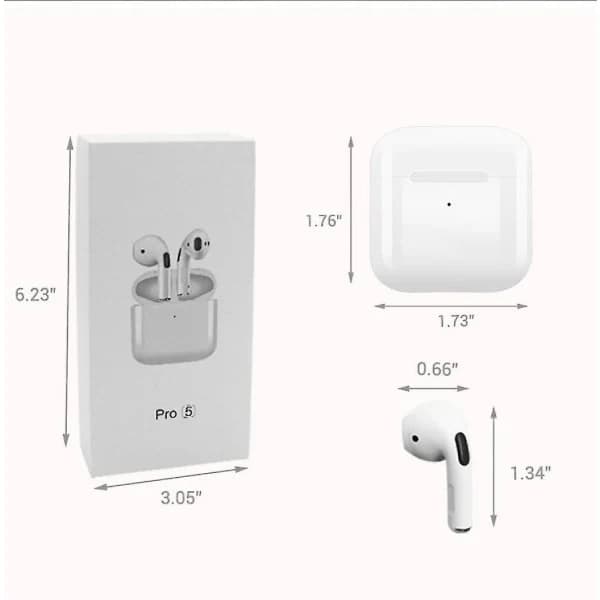 Pro 5 iPhone- och Android-kompatibla Bluetooth-hörlurar, trådlösa Bluetooth-hörlurar, lätta att bära, vita Pro 5