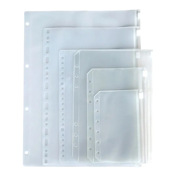 Grossist 12 st Praktiska Genomskinliga PVC A5 A6 A7 Bindfickor Genomskinliga Dragkedjemappar För 6-Håls Ringpärm Anteckningsböcker Filer Rapporter Pärm