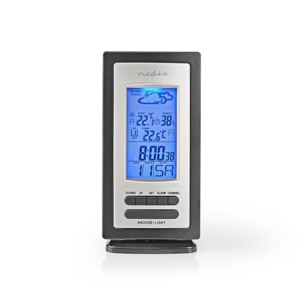 XJ-Nedis Väderstation | Inomhus & utomhus | Inkluderar trådlös vädersensor | Väderprognos | Tidsvisning | LCD-skärm | Väckarklocksfunktion