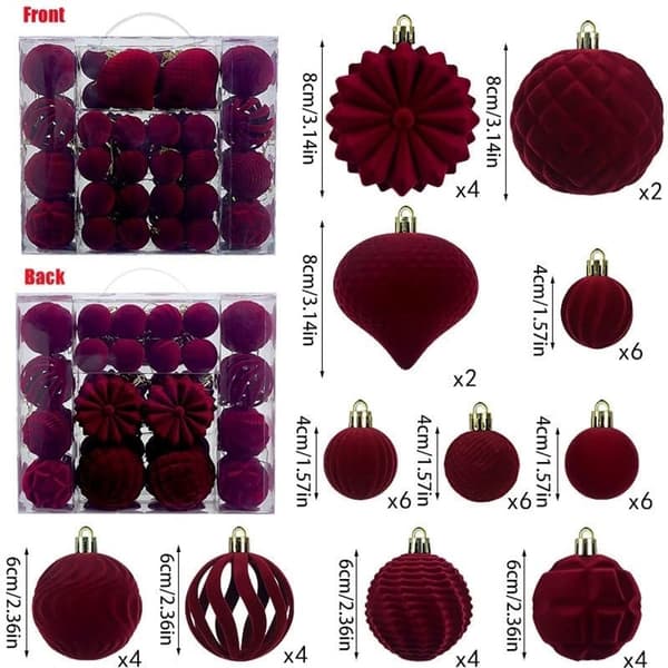 48 sammetsröda okrossbara julkulor – flockade ornament, adventskalender 2025