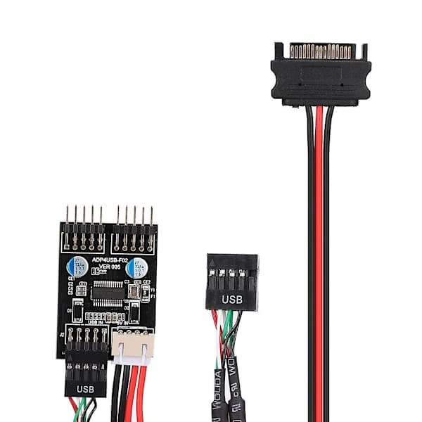 1 hann til 2 hann port USB 2.0 header 9PIN til dobbel 9PIN forlengelseshub med SATA strømkabel