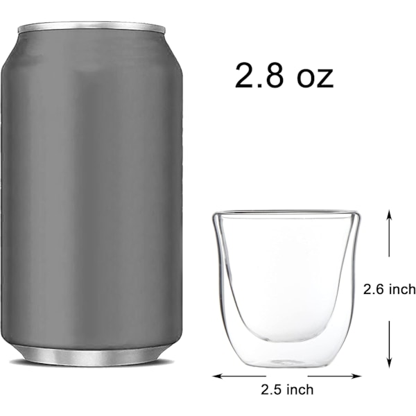 XJ 4-pack 80 ml espressokoppar, dubbelväggiga, termoisolerade espressokoppar, kaffekoppar i glas