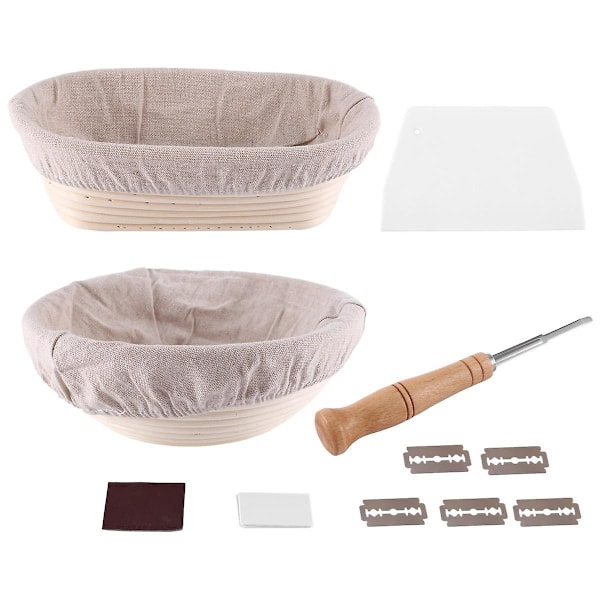 Hevekurv 2-10 Tommer Oval, Og 9 Tommer Rund+Premium Brødkniv Og Snitting, Den Perfekte Bakeutstyret