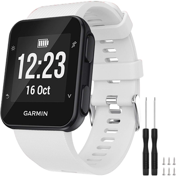 XJ-Mykt silikon erstatningsarmbånd for Garmin Forerunner 35 Smart Watch, passer 5,11-9,05 tommer (130-230 mm) håndledd hvit