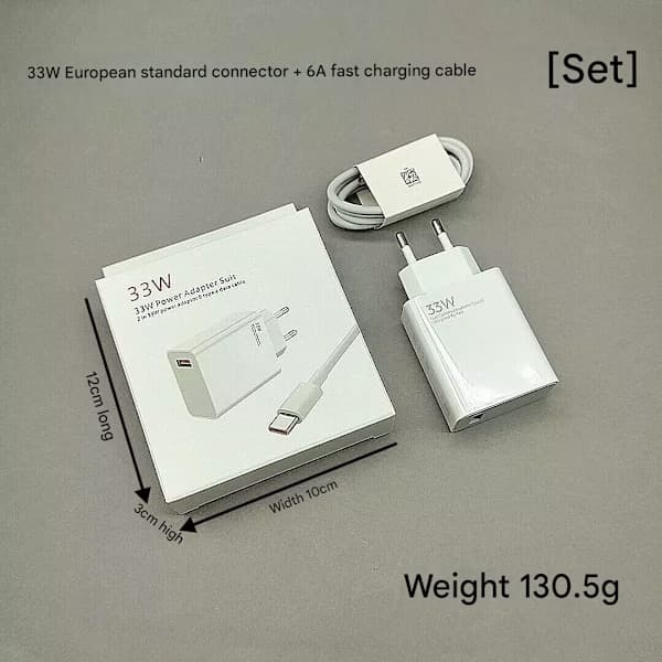 33W hurtigoplader til Xiaomi, HyperCharge Type A EU-stikadapter med 1m kabel 33W 33W