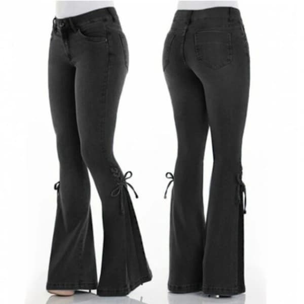 Jeans til kvinder med medium talje Bell Bottom Jeans sort sort XL[pl]