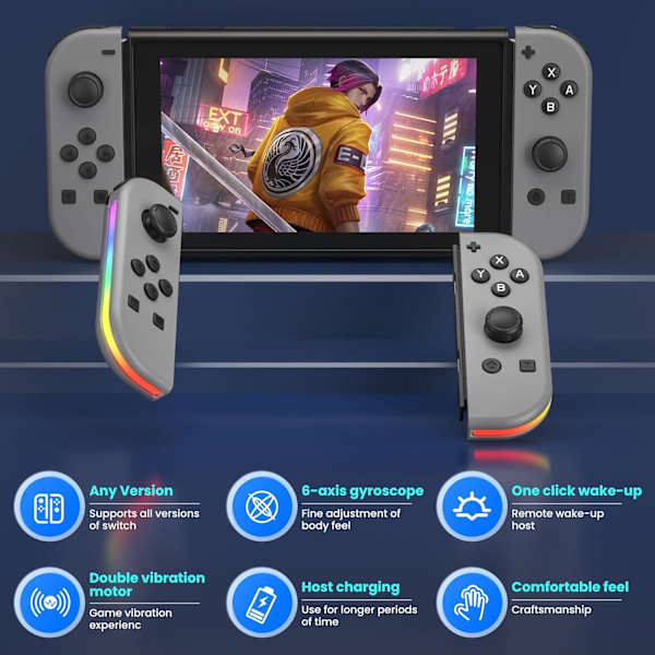 XJ-Trådlös handkontroll kompatibel med Nintendo Switch, OLED, Lite Gamepad Joystick (v/h) Ersättning med RGB höger