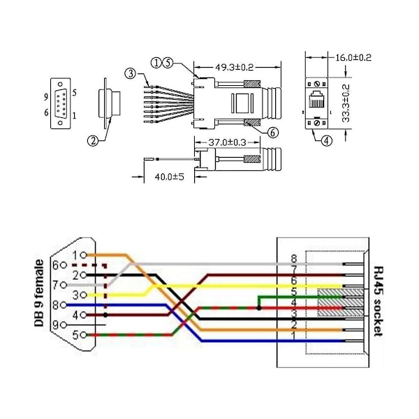 XJ-10st Db9 Till Rj45 Modulär Adapter, Db9 Till Rj45 Hona Jack Ethernet Adapter