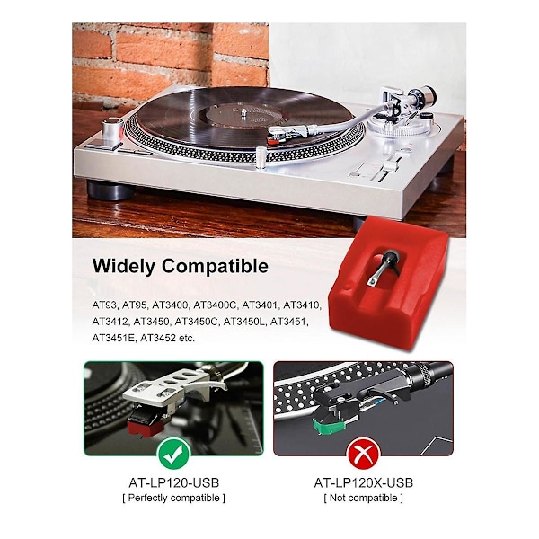 XJ-ATN95E Erstatningsnål for AT-LP120-USB AT93 AT95 Platespiller, Diamantnål for Platespiller Grønn