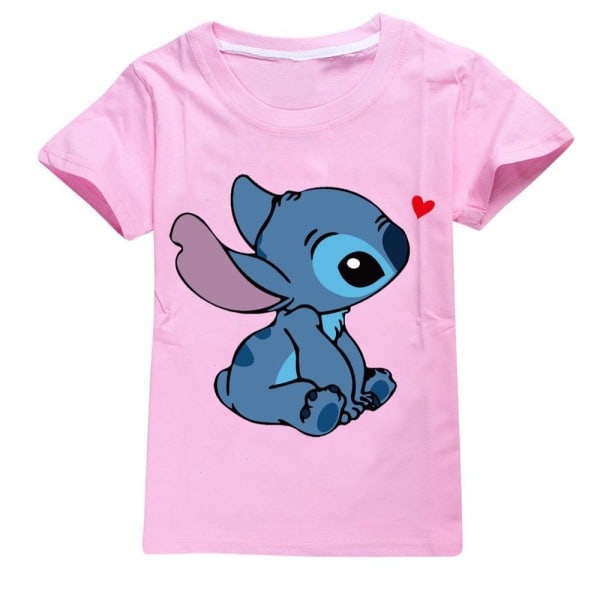 Lilo & Stitch Pojkar Flickor T-shirt Grafisk Tryckt T-shirt Kortärmad Casual Barn Topp Lila 160cm