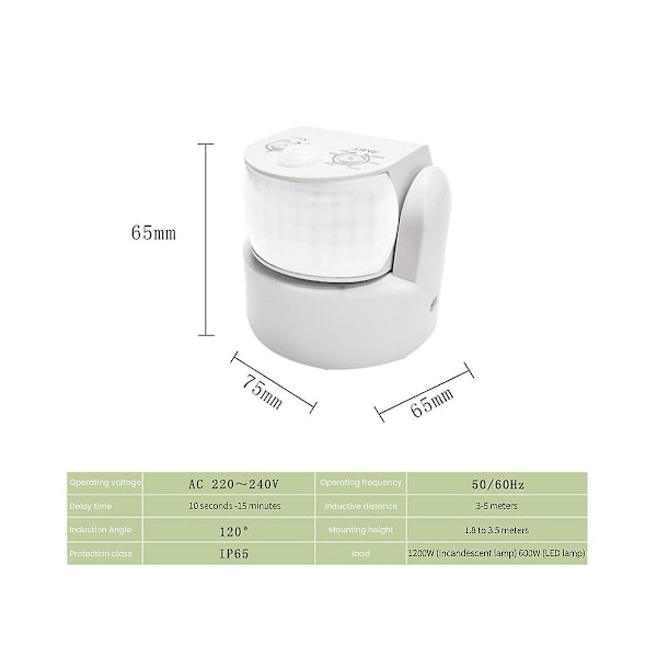 XJ-Vanntett Dobbel Infrarød Probe Bevegelsessensor Ip65 Ac 220v-240v Pir Bevegelsesdetektor Automatisk 120
