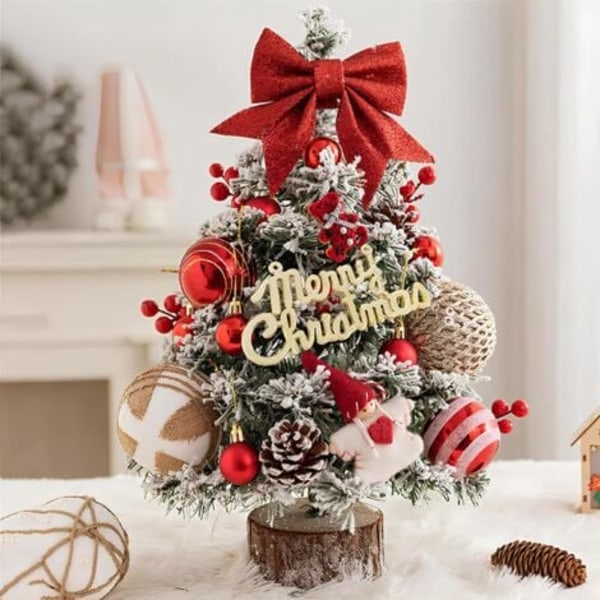 45CM Mini Kunstig Juletre, Lite Juletre med LED-lys, Miniatyr Juletre, Lite Bordplate Juletre, Juletre for Ch