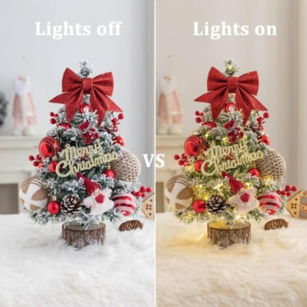45CM Mini Konstgjord Julgran, Liten Julgran med LED-lampor, Miniatyr Julgran, Liten Bordsjulgran, Julgran för Ch