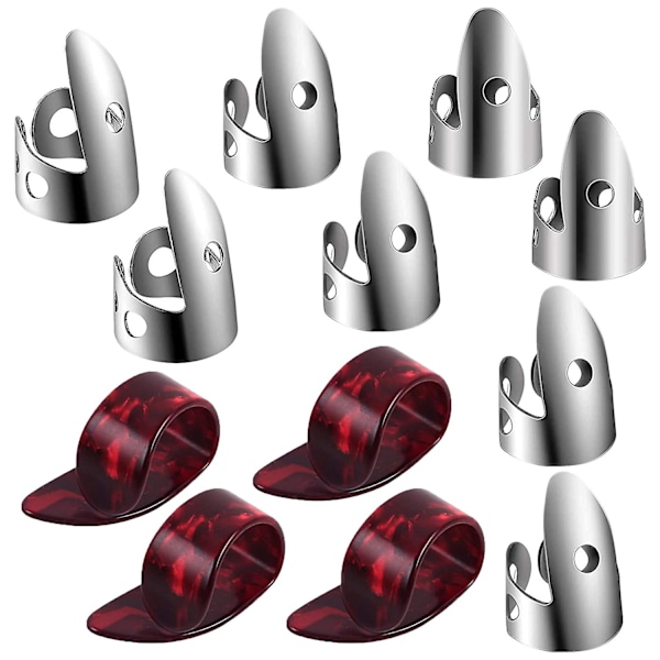 XJ-Justerbart Finger Tumplektrum Set Inkluderar 8st Rostfria Fingerplektrum 4st Plast Tumplektrum