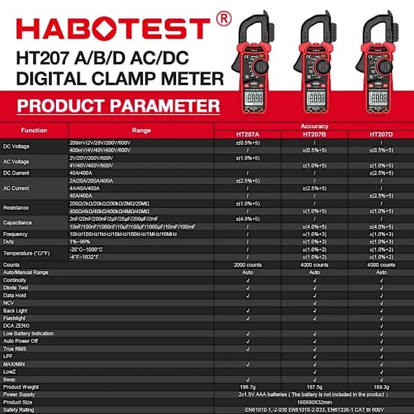 Digitalt strømtang Smart multimeter HT207A HT207A HT207A[XJ]