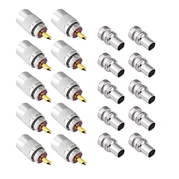 XJ--259 Koaksialkontakter Uhf Hann Loddeplugg 50 Ohm Koaksadaptere 10-pakning Med Reduksjonsstykker F