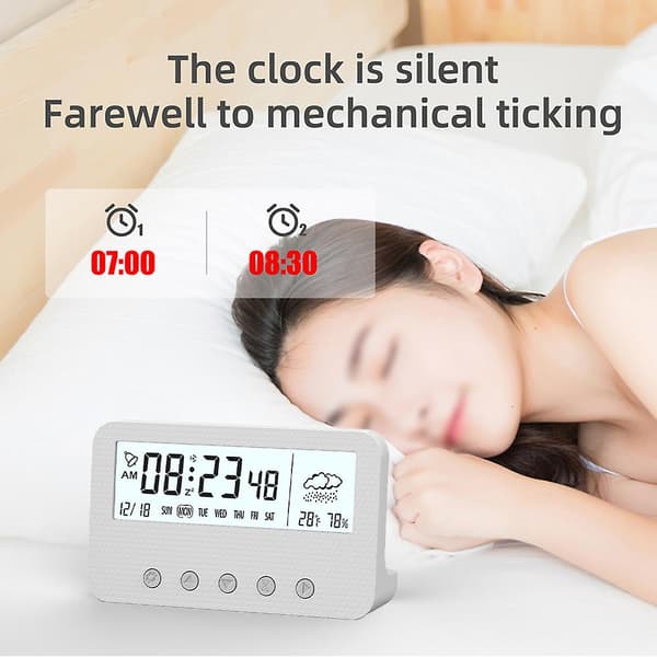 LED Electronic Alarm Clock Simple Clock Student Children Bedside Clock White white