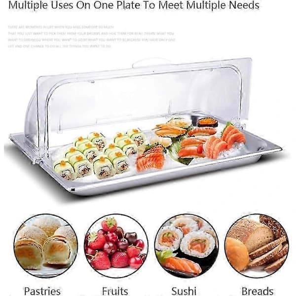 Fullstor Chafing Dish Lås, 2-pack, Klar Plast Rulltopp Display Lås för Bageri och Desserter, Rektangulär