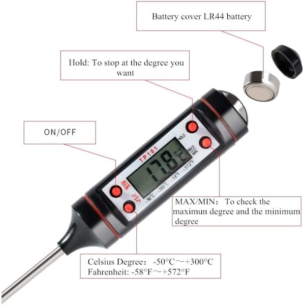XJ-2 stk Kjøkkentermometer Universal Husholdningstermometer Kjøkkentermometer Kjøtttermometer, Lesbar 50°C - 300°C, °C / °F Vekslebar