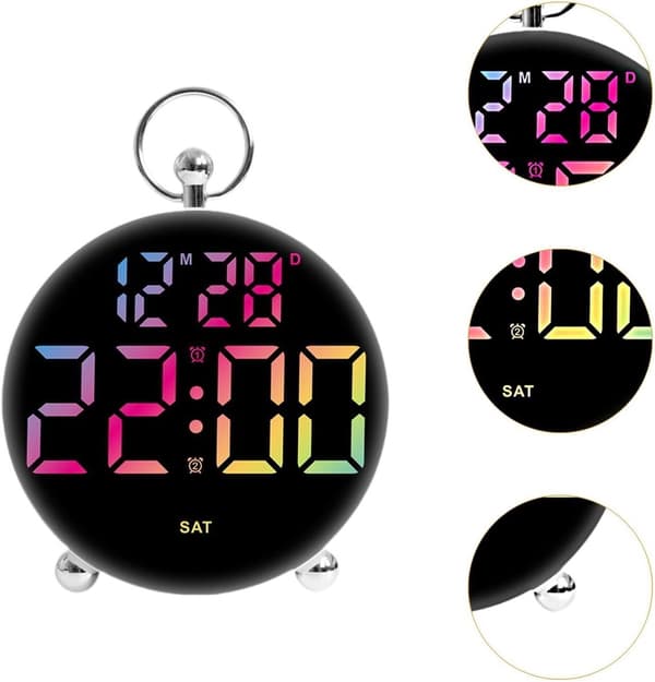 Digital väckarklocka, stor LED-display, dubbla larm, justerbar bakgrundsbelysning, USB-driven, för sovrum, kontor och resor, svart