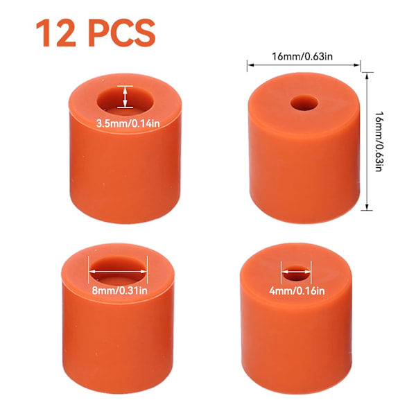 XJ-12PCS 3D-skrivarvärmebäddsutjämningsdelar, 16 mm 3D-skrivarutjämningskolonn Silikonbuffert 3D-skrivarvärmebäddsutjämningsdelar Utjämningsfjäder Ersättning