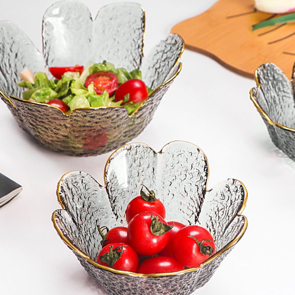 XJ-Glasdyppeskål, Krystalblomstret Sovseskål, Guldindlagt Mini Snack Dessert Skål til Hjem Bryllup Fest 11,5 cm Diameter - Grå