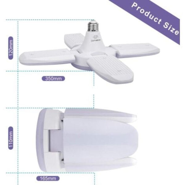LED-autotallivalo, 60 W E27 6500 K 4800 lm, muunneltava autotallivalo 4 säädettävällä paneelilla, LED-kattovalaisin autotalliin, varastoon, työpajaan, kellariin