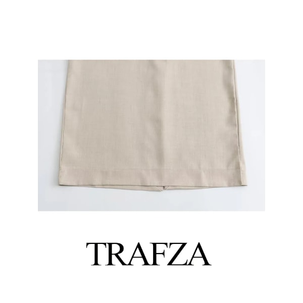 TRAFZA Dam 2-dels Set Långärmad Enkelknäppt Fickdekoration Mångsidig Rak Skuren Kappa+Elegant Slits Fåll Dragkedja Kjole