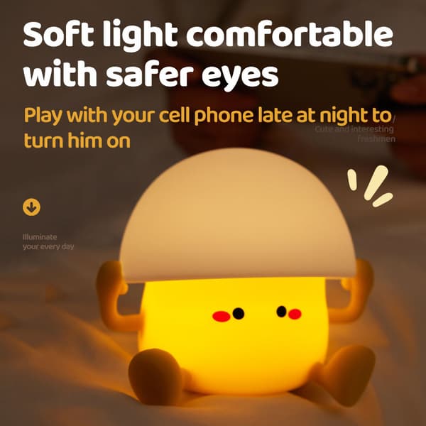 Æggeblomme natlampe til børn, blød silikone touch-dæmpbar lampe, 30 min. timer, USB-genopladelig trådløs, varm hvid til børneværelset