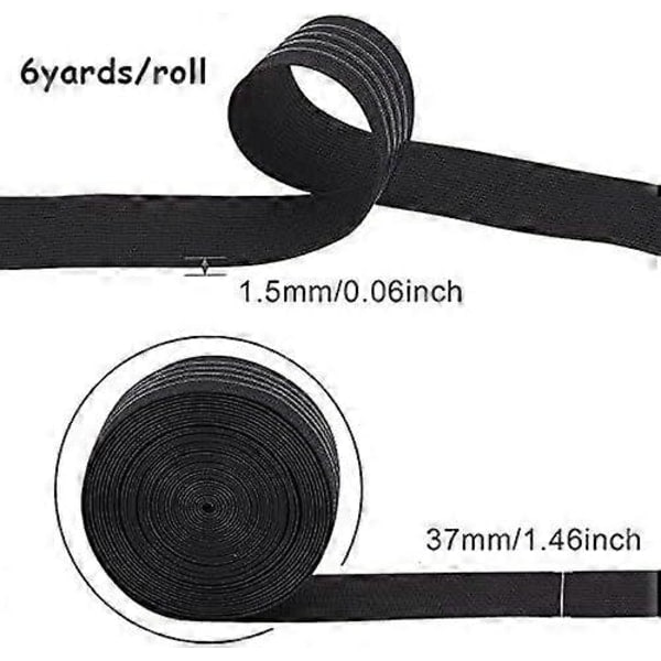 6 meter 37 mm Bred Halkfri Elastisk Band Rak Silikon Elastisk Grippband Platt Midjeband för Sömnadsprojekt Kläder Svart