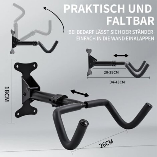 Sykkelveggfeste, Sykkelholder, Sykkelstativ, Justerbar Vinkel og Avstand fra Vegg, Bæreevne 50 kg, Utrekkbar 10 cm, Sykkelstativ for Garasjer a