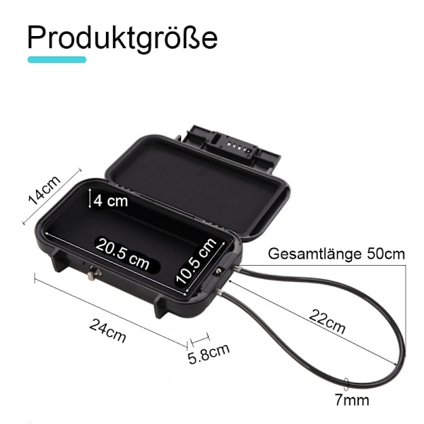 Portable Safe with Combination Lock, Waterproof Security Box with Detachable Cable (Black)