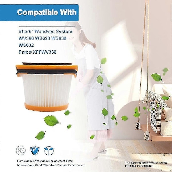 4-pak Erstatningsvakuumfiltre til Shark Wandvac System WV360 WS620 WS630 WS632 WS632BLBRN WS632GDBRN, Varenummer XFFWV360