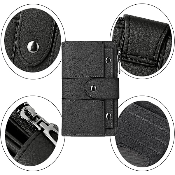 XJ-Lommebok i skinn for kvinner, RFID-blokkerende mini-lommebok for damer med ID-vindu Kort retro matt 30% liten lommebok svart